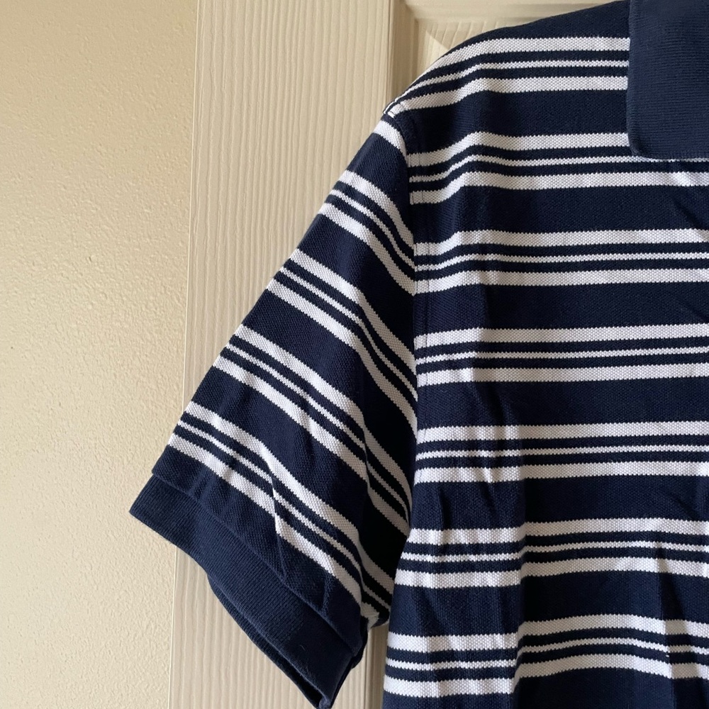 Brooks Brothers 346 Navy Blue White Striped Short Sleeve Cotton Polo Golf Rugby - Picture 2 of 5